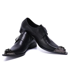 British Style Mens Wedding Dress Shoes Black Classic Metal Point Toe Buckle Business Office Leather Shoes