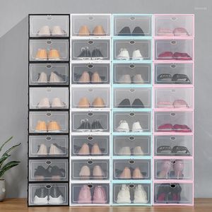 Clothing Storage 4pcs Transparent ShoeBox Shoe Boxes Thickened Dustproof Shoes Organizer Box Can Be Superimposed Combination Cabinet