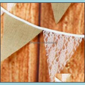 Party Decoration Pennant Rustic Wedding Decoration Articles Rose Lace Linen Cloth Coloured Flag Background Decorate Hang Up Flags 9 Dhtdm