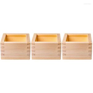 Storage Bottles 3Pcs Wooden Square Sake Cup Japanese Style Simple Holder