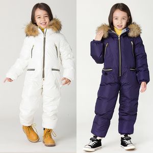 ダウンコート30度冬の子供の厚いジャケット大規模ボーイジャンプスーツスキー女の子ホワイト防水雪90％ダック221125