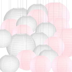 Other Event Party Supplies 20 pcs 12" 16" Big Paper Lanterns Chinese Japanese White Light Pink Lantern /Led for lampion Wedding Decor 221128