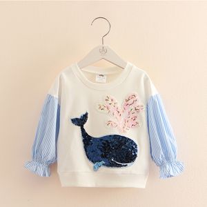 Pullover Spring Autumn 2 3 4 5 6 7 8 10 Years O-Neck Long Sleeve Glitter Cartoon Dolphin Color Patchwork Baby Kids Girls Sweatshirt 221128