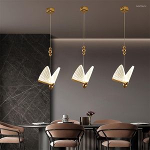 Lampade a sospensione Modern Simple Led Lamp Comodino Butterfly Light Net Red Restaurant Hanging Stairwell Bar Lights