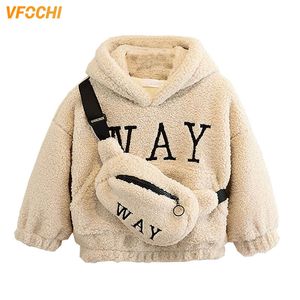 Pullover VFOCHI Boy Girl Sweatshirts with Bag Winter Wool Thick Children Hooded Long Sleeves Sweatshirt Unisex Warm Girls 221125 on Sale