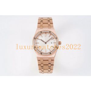 Luxury womens Diamond Watch 37mm Ref.15550 quartz mechanical movement Rose Gold case fashion lady Icing Watches sappire glass luminous Cubic Zirconia wristwatch
