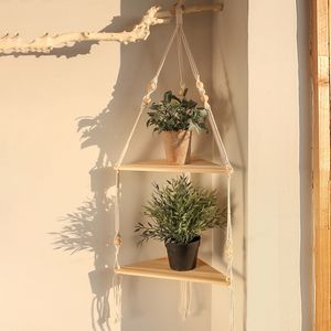 Itens inovadores Prateleiras flutuantes Suporte de madeira Boho Decoração de casa Prateleira de canto Sala de estar Quarto Pendurado na parede Triângulo Display 221128