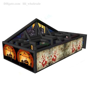 Free Delivery outdoor Advertising Inflatables activities 10x5x2mH Giant Halloween Scary Printing inflatable maze tag Haunted House for sale