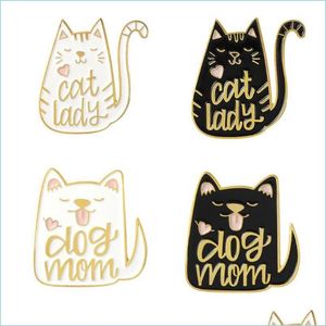 Pins Brooches Brooches Vintage Punk Style Dog Mom Cat Lady Metal Enamel Pin Badge Buttons Brooch Shirt Denim Jacket Bag Dec Dhgarden Dhtuv