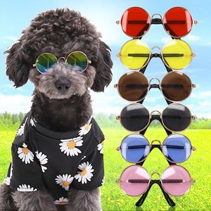 Hundkläder husdjursprodukter härliga vintage runda katt solglasögon reflektion ögonkläder glasögon för små poser rekvisita tillbehör coola