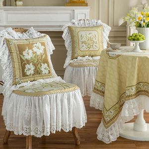 Chair Covers Yellow French Cover Retro Light Luxury Dining Table Custom Stool Cushion Lazy Wind