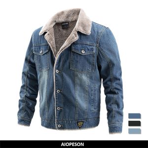 Herrjackor aiopeson plus sammet tjock denim casual lapel bomullsjeans päls krage varm vinter S och rockar 221124