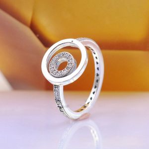 925 Sterling Silver Signature Logo Circles Pave Ring Fit Pandora Jewelry Engagement Wedding Lovers Fashion Ring for Women