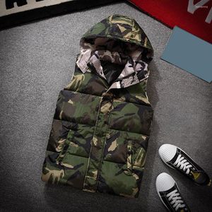 Gilet da uomo Gilet invernale da uomo Antivento Camouflage Cappotto imbottito in cotone imbottito con cerniera Gilet con cappuccio Cappotto per l'uso quotidiano