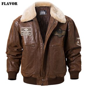 Men's Leather Faux FLAVOR Real Bomber Jacket with Removable Fur Collar Genuine Pigskin Jackets Winter Warm Coat Men 221124