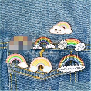 Pins Broschen Niedliche kleine lustige Wolke Regenbogen Emaille Broschen Pins für Frauen Weihnachten Demin Hemd Dekor Modeschmuck Bro Dhgarden Dhtpf