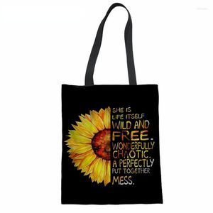 Evening Bags Sunflower Print Women Linen Shopping Fashion Large Capacity Supermarket Eco Female Reusable