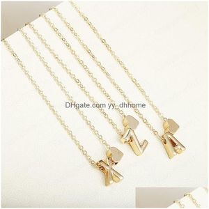 Pendant Necklaces Fashion Tiny Heart Dainty Initial Necklace Gold Sier Color Letter Name Choker For Women Pendant Jewelry Gift Drop Dhho4