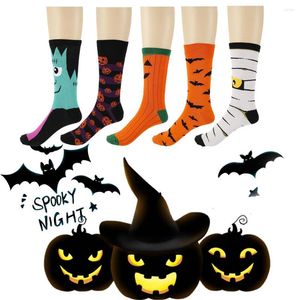 Herrstrumpor 5Pair Cartoon Men/Women Long Halloween Bats Pumpkin Cosplay Cotton Spring Autumn Casual