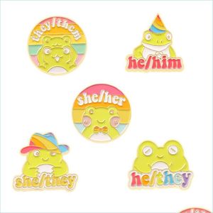 Pins Brooches Cartoon Frog Enamel Pins Colorf Rainbow Hat Personal Pronoun Custom Brooches Wholesale Badge Jewelry Accessor Dhgarden Dhnbo