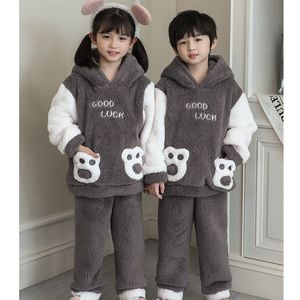 Pajamas Hooded Sets for Baby Girls Boys Sleepwear Winter Warm Kids Pyjamas Thicken Toddler Bear Pijamas Childrens Home Wear 221125