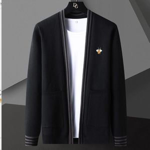 Maglione casual da uomo nuovo sciolto Lana a maniche lunghe Maglia a righe Cardigan da uomo Maglioni di lana pluz size nero ricamo ape giacca in maglieria per l'autunno e la primavera