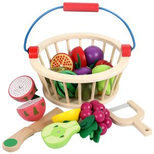 Mãe jardim de madeira de cesta de madeira Toys de cozinha crianças cortando vegetais de frutas brincar com comida em miniatura, bebê, brincadeira educacional precoce pretenda brinquedo