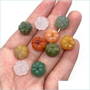 Stone 9X1M Pumpkin Shaped Natural Crystal Stone Beads Pink White Green Orange Punched Loose Bead Diy Jewelry Making Accessor Dhgarden Dhihr