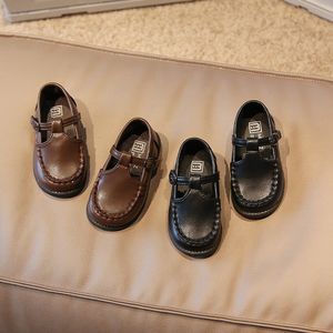 Sneakers Spring Children Leather Shoes Brown Black Pu Toddler Boys Girls Flat Unisex Solid Color 2130 Elegant Kids 221125