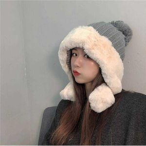 Cloches Coreano adorabile cappello Lei Feng protezione per le orecchie dei bambini in autunno e inverno caldo cappello di lana con palla di neve invernale a maglia ispessita