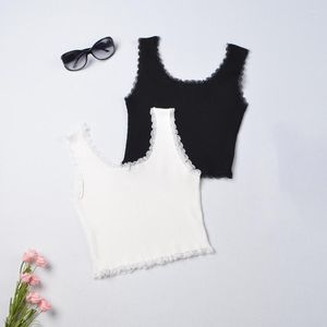Wholesale Women's Tanks Lace Tank Top Women Summer Crop Ladies T Shirt Casual Cropped Skinny Girls Knit Vest Corset Tops Camisetas Mujer Verano 2022