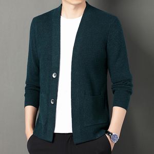 Cardig￣ de alto n￭vel masculino Cardigan Pocket Sweaters Vneck Soft Pure Color Masculino Sweater Moda de Moda Longa Classic Casual Casual 221128