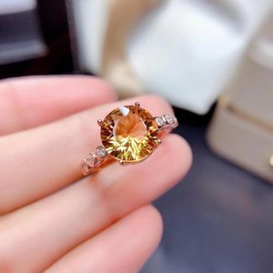 Cluster Rings Naturaland Real Citrine Ring 925 Sterling Silver Fashion Pure High Quality For Anniversary