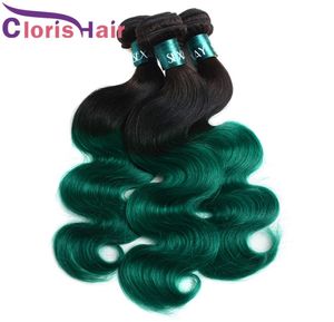 Shiny Turquoise Green Ombre Body Wave Brazilian Virgin Human Hair Bundles Dark Roots Wavy Weave 100gpcs Tight Sew In Colored Exte3563303