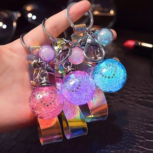 Acryl Blase Diamant Kristall Ball Leuchtende Schlüsselbund Tasche Ornamente Laser Lederband Anhänger Großhandel