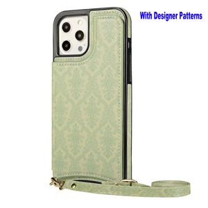 Designers de tendências étnicas Casos de telefone para iPhone 13Pro 14Plus 12 Pro Max Crossbody 11 Couro premium Mandragora Padrões de couro Carteira de couro fundido com cartão de crédito