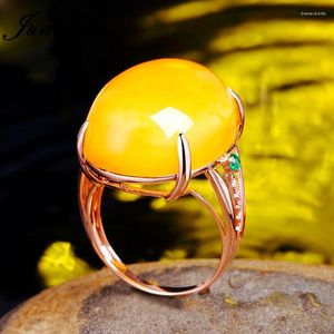 Обручальные кольца Женский европейский большой овальный желтый камень открыт для женщин розовый золото.