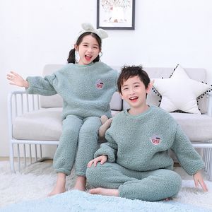 Пижама Осень Зимний Зимний Детский набор фланелевая супер теплая пижама дети сгущают руно -одежду для сна, милые мальчики для девочек ночная одежда 221125