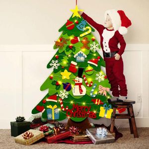 Christmas Decorations Home Decoration DIY Felt Christmas Tree Wall Hanging Artificial Xmas Tree with Santa Claus Snowflakes Ornament Year Kid Gift 221125