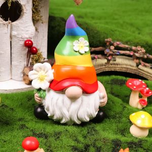 Dekoracje ogrodowe ogrodowe Rainbow Gnome Statua Statua bez twarzy Figurki Dollowe Miniaturowe domowe dekorati 221126