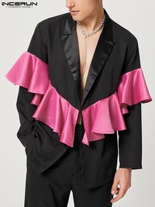 Men's Suits Blazers INCERUN Men Blazer Patchwork Ruffle Lapel Long Sleeve Fashion Casual Streetwear Party Nightclub Thin Coats S-5XL 7 221124