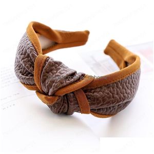 Headbands Pu Leather Knotted Headband For Women Hairband Fashion Cross Knot Gilrs Bezel Hair Hoops Accessories Headwear Drop Deliver Dhk5S