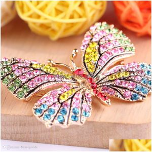 Pins Brooches Creative Fashion Jewelry Colorf Rhinestone Butterfly Brooches Alloy Enameled Animal Brooch Pin Apparel Accessories De Dh2Hr