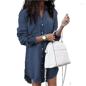 Women's Blouses Women Denim Light Blue Blouse Long Sleeve Single Breasted Female Casual Stand Collar Mid Length Shirt Spring Office Lady