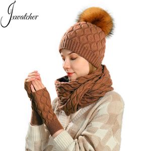 Hattar halsdukar handskar Wholale Hat Scarf Glov Set 3 Piec Outdoor Luxury Women Custom Cashmere Wool Sticked Winter Beanie