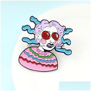 Pins Brooches Cartoon Instant Noodle Hairstyle Girl Brooch Fashion Weird Expression Enamel Pin Metal Badges Jewelry Small Women Acc Dhudm