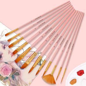 Drewniane gradientowe malarstwo Pen 12pcs Nylon Paintbrushes Różowy zielony malarstwo sztuki Zapasy Air A12