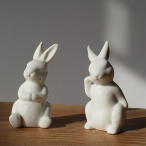 Garden Decorations Ceramic Cute Pure White Rabbit Figurines Porcelain Table Home Decoration China Gift Modern Statue Handmade furnishings 221126