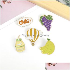 Pinos broches de desenho animado letra pinos de frutas 5pcs/conjunto de broches de uva de banana para mulheres balão de balão air pinos de jóias branqueadas de ouro dhlof