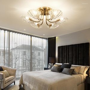 Avizeler Morden Gold Bakır Kabuk Yatak Odası Lambası Modern LED Oturma Odası İç Mekan Işık Armatürleri